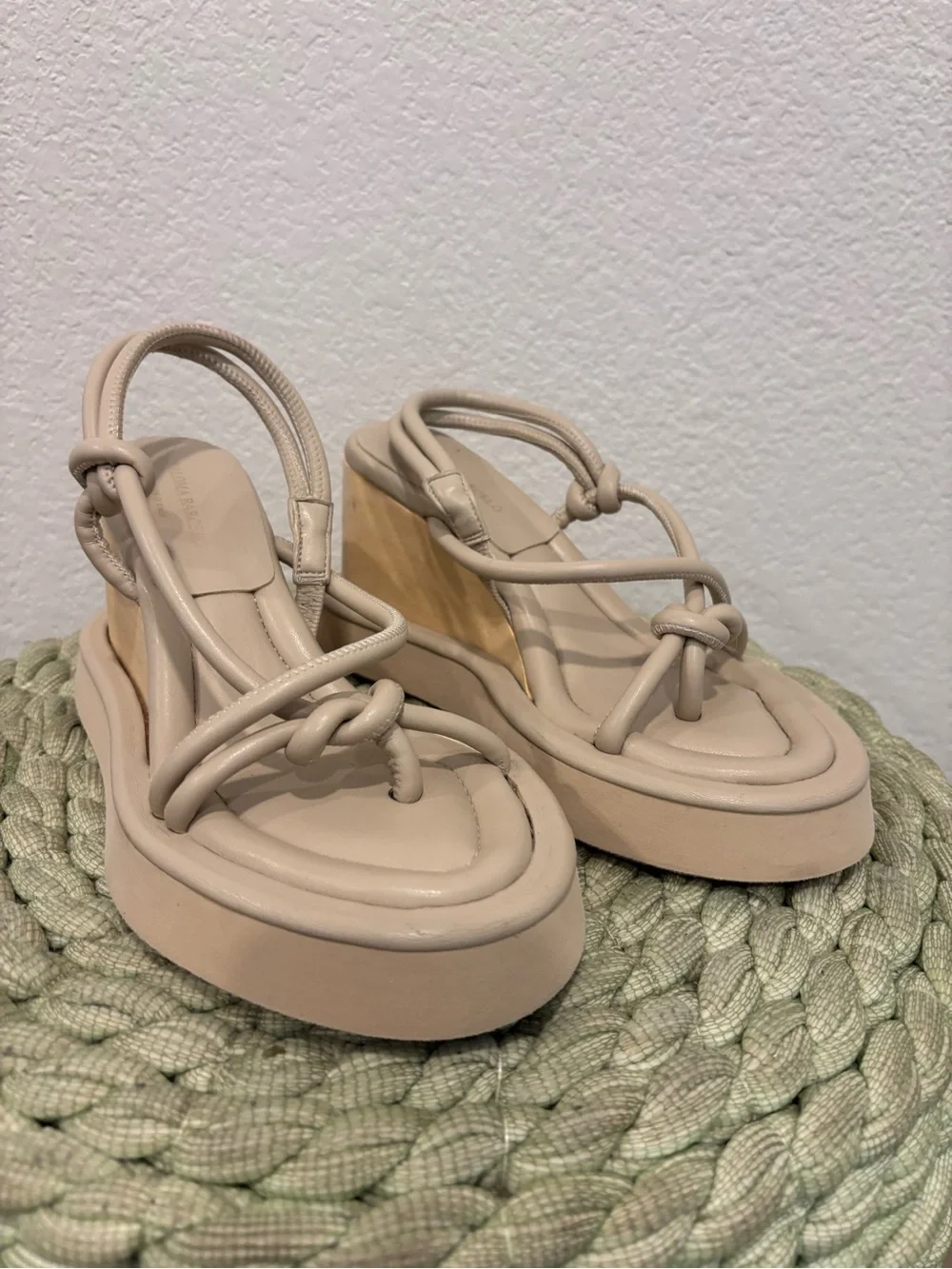 PALOMA BARCELÓ Tan Leather Strappy Slingback Wedge Sandals Size 7